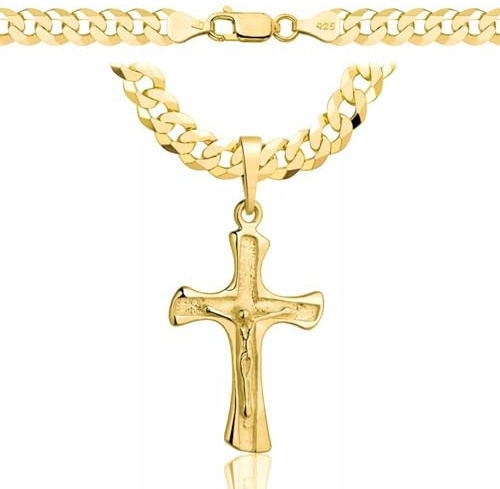 AMAR goldkette herren Kreuz Kette 585, Kette Herren vergoldetes Silber 925/585 - goldkette massiv breite 6,5 m - Jesus kreuz kette Panzerung