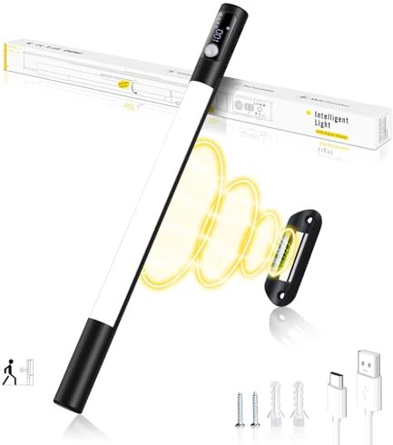 Luz LED Armario con Sensor de Movimiento Interior Luces Cocina Bajo Mueble Lampara Recargable 4 Modos Regleta 38CM Barra Cocina Negro