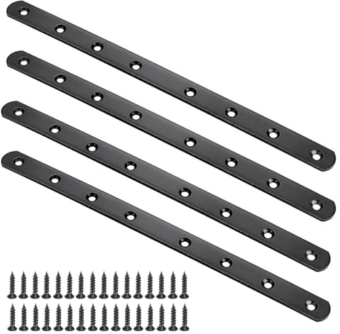 12 Flat Mending Plate 4Pcs Flat Straight Braces Stainless Steel Straight Brackets, Repair Fixing Bracket Connector, Mending Joining Plates with Screws, Black