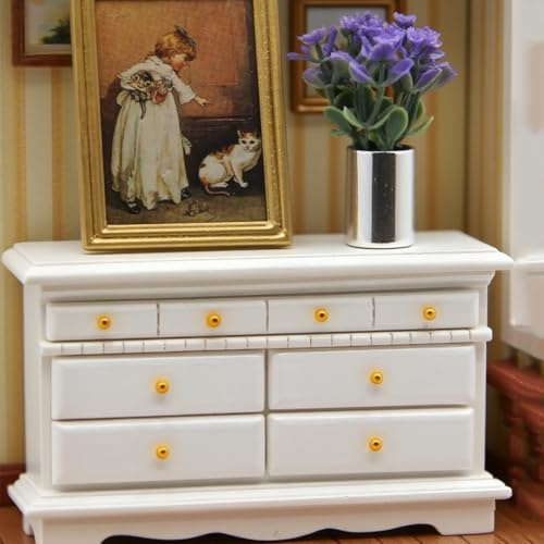 Minamzee 3 Pezzi 1:12 Set Di Mobili Miniature Per Case Di Bambola, Cassettiera A Muro In Legno Con Cassetti, Quadro Artistico, Pianta In Vaso, Accessori Per Soggiorno, Cucina E Camera Da Letto