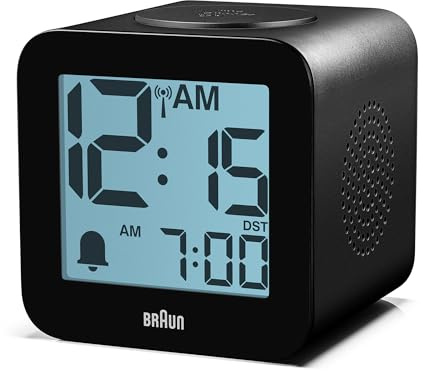 Braun Reloj Despertador Digital radiocontrol para Zona horaria centroeuropea (DCF) con repetición de Alarma, Pantalla LCD Positiva y Alarma Sonora Crescendo en Color Negro, Modelo BC25BP-DCF
