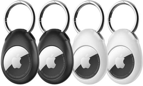 [4-Stück] Pnitri Hülle für Tag, Schlüsselanhänger Schutzhülle für Schlüssel, Tasche, und Haustier, Staubgeschützt Kratzfest Sturzsicher Feststoff Tag Anhänger(Schwarz/Weiß)