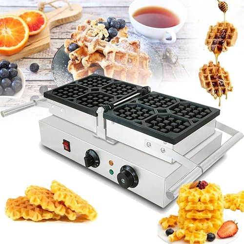 1600 W Commercial Waffle Machine, 4 Slices Square Rotating Waffle Maker, 122~572℉ Adjustable Temperature Control, Double-sided Heating Nonstick Waffle Maker, Flip Waffle Oven, Cool Touch Handle