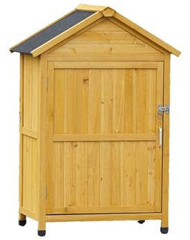 Outdoor Wooden Storage Shed，Outdoor Storage Cabinet，Garden Wood Tool Shed, Storage Organizer Applies to Yard, Patio, Deck(Yellow)