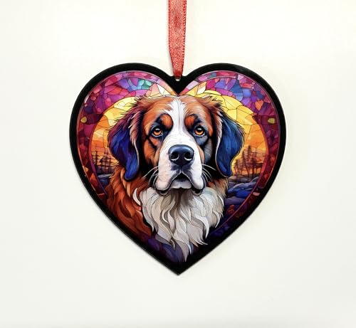 St Bernard Heart Suncatcher - Memorial or Gift for Dog Lovers - 13cm