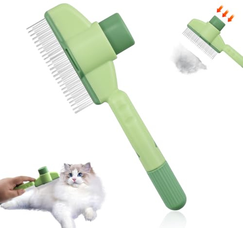 kamm für katzen,Selbstreinigender Flohkamm für Haustiere, Fellpflegebürste für Haustiere,mit Knopf für Die Schnelle Reinigung von Verirrten Haaren,Entfilzt Knoten & Entfernt Flöhe Sanft (Grün)