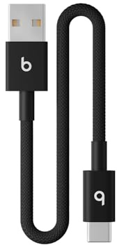 Beats USB-A auf USB-C Gewebtes Kurzes Kabel, Schnelles Laden, Langlebiges und Verwicklungsfreies Design, Kompatibles Ladegerät für Apple und Android-basierte Produkte (20 cm) – Power-Schwarz