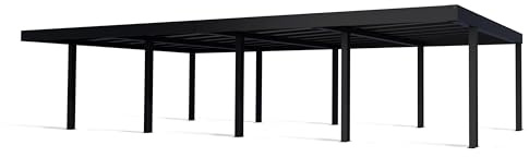 Canopia by Palram Carport Bausatz Oslo 600 x 1200 cm Doppelcarport für 4 Autos Polycarbonat Schwarzer Rahmen für PKW aus rostfreiem Aluminium