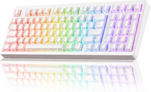 ZORNHER ZH980 Mechanical Keyboard Wireless,95% White Creamy Keyboard with Number Pad,Hot-Swappable Custom Gaming Keyboard,White Topographic Keycaps,Creamy Sounding Linear Switches,Full Size