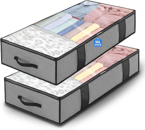 Unterbett Aufbewahrungsbox- Unterbettkommode 2 Stück 90L - Aufbewahrungstasche mit Reißverschluss und Griff - Storage Bags - Für die Aufbewahrung von Kissen, Kleidung, Decken und Bettdecken