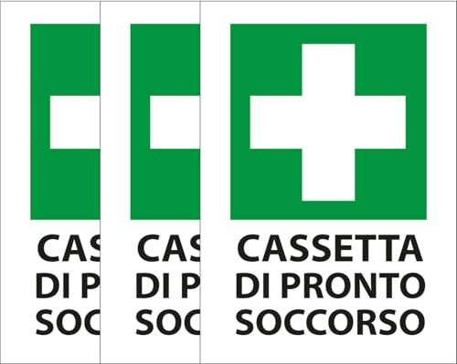 StampaGenerale® – Set 3 Adesivi Cassetta di Pronto Soccorso in PVC Formato A5 (21x14,8 Cm) Segnaletica Compatta e Impermeabile – Facile da Applicare – Uso Interno ed Esterno