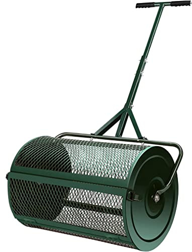 DONGGANSHI Compost Peat Moss Spreader, Heavy Duty Metal Mesh Spreader with Adjustable Handle, Can Fertilizer, Topsoil, Planting, Seeding, Mulch, Care Manure Spreader for Lawn, Garden and Yard