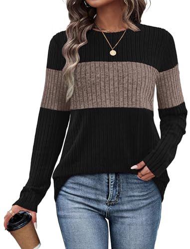 WIHOLL Jumpers for Women UK Casual Long Sleeve Ladies Tops Fall Fashion 2026 Loose Fit Lightweight Tunics Winter Work Sweaters Coffee Size 10-12