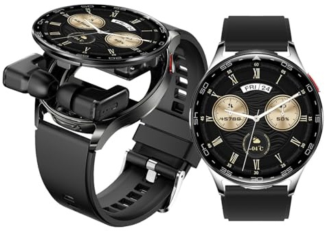 Garsent Smart Klocka med öronsnäckor, 2 i 1 Bluetooth Smartwatch med AI Noise Reduction öronsnäckor, Bluetooth -samtal, IP67 Vattentät Sportkonditionsklocka och Hörlurar för Män Kvinnor (Silver)