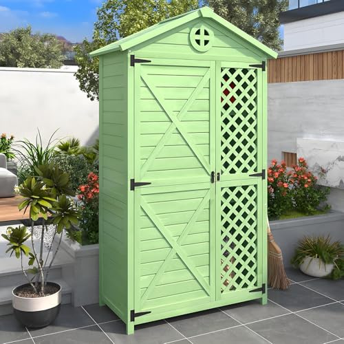 Casetta Porta Attrezzi Da Giardino in Legno per Esterni, Casetta Porta Attrezzi per Giardino, Patio, Resistente Allo Sbiadimento, Alle Intemperie, Esente Da Manutenzione,Sicura E Protetta,Green