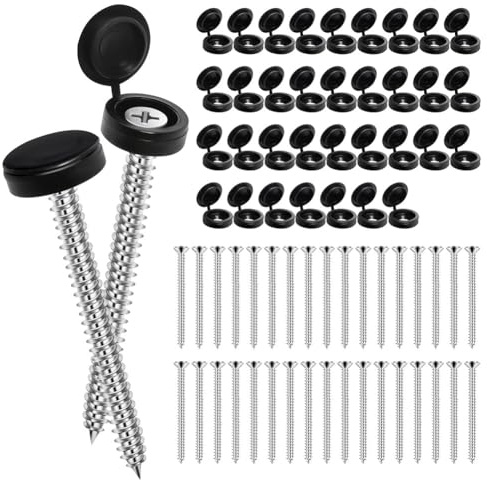 Fangxuee 36 Tornillos para Contraventanas de 8 X 3 Pulgadas con Tapas, Sujetadores de Contraventanas para Ventanas, Contraventanas Exteriores y Tapas Negras