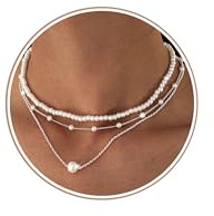Morfetto 3Stück Kette Gold Silber Damen Halskette Wasserfest - Hypoallergen Perlenkette Goldkette Silberkette Damen - 14K Vergoldete Perlen Ketten Gold Layering Halskette Kette Silber Perle