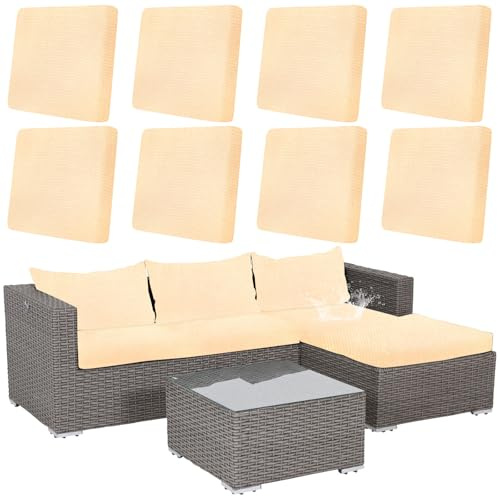 Kaxtde 8er-Set Outdoor-Sitzkissenbezüge, 65 x 65 cm, wasserabweisend, Beige