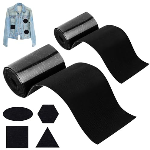 2 Stk Flicken Selbstklebend Stoffs,10x200cm/5x200cm Gewebeklebeband Schwarz,Selbstklebender Stoff Selbstklebend Textilklebeband für Stoff Klebeband Stoffflicken Sofa Daunenjacke Flicken Reparaturset