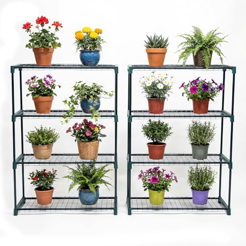 Panana 2 X Plant Racks 4-Tier Garden Greenhouse Storage Rack, Steel Wire Mesh Shelving Unit, 90x31x106cm, Plant Display Stand