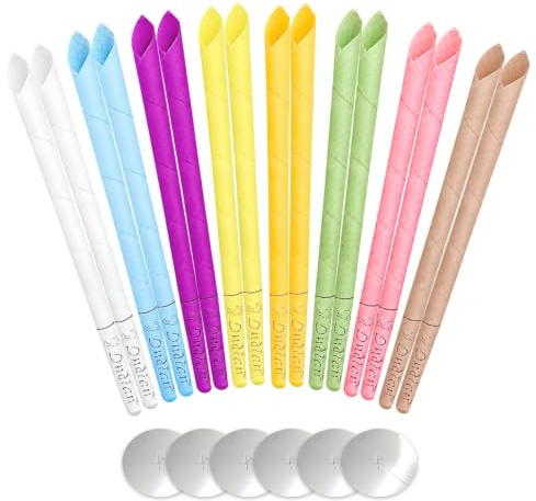 16 Velas de Oreja,Velas Cónicas para Eliminar el Cerumen de los Oídos,Velas Cónicas para Relajación y Cera para Oidos,Adecuado para la Limpieza de los Oídos,Conos con 6 Discos (8 Colores）,multicolor