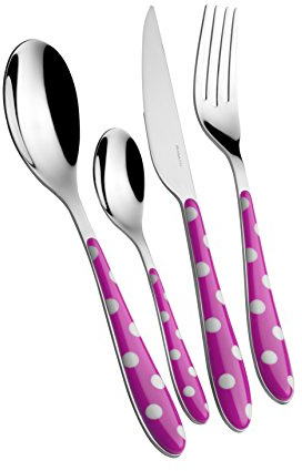 BUGATTI PSFU-014F50 Pois Ménagère de 24 Pièces Service de Table SAN/Acier Fuchsia 22 x 8 x 30 cm