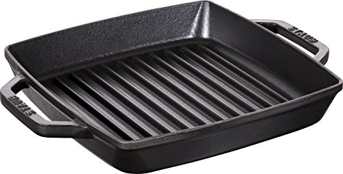 STAUB Gusseisen Grillpfanne mit zwei Griffen, Quadratisch, 33 cm, Für alle Herdarten inkl. Induktion & Backofen, Schwarz