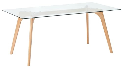 Beliani Mesa de Comedor de Vidrio Templado Transparente Madera Clara 180 x 90 cm Hudson
