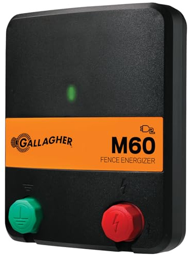 Gallagher M60 Electric Fence Charger | 110V Plug-in Energizer for Up to 20 Acres or 5 Miles | Low-Impedance Fencer for Livestock, Poultry, and Gardens | Compact & Reliable Power Source