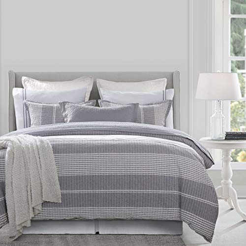 HiEnd Accents Lane 3 Piece Duvet Cover Set with Pillow Shams, Gray and White Stripe Seersucker Pattern, King Size, Modern Casual Traditional Style Luxury Bedding Set, 1 Duvet and 2 Pillowcases