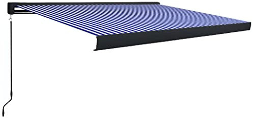 vidaXL Kassettenmarkise Manuell Gelenkarmmarkise Markise Vollkassettenmarkise Sonnenschutz Garten Terrasse Balkon 350x250cm Blau Weiß