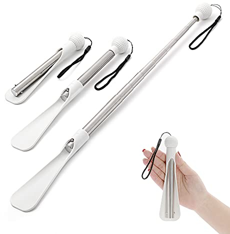 92cm Ausziehbarer Schuhlöffel Lang, Mini-Schuhlöffel mit bequemem Kugelgriff, Weiß