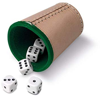 Cayro - Juego de Dados - Cubilete y 5 Dados de Puntos de 16 mm - Cubilete de Cuero Forrado en Interior - Juego de Mesa Adultos - Accesorio de Juego de Mesa - Fácil De Usar