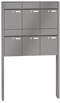 RENZ/Plan / 6er Freistehende Briefkastenanlage Standbriefkasten/RAL-Farbe 9007 Volumen 21 L/zum Einbetonieren/Dein-Briefkasten.de