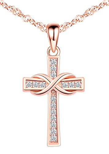 MicLee Collier pendentif femme fille, collier en argent 925, collier croix et symbole d'infini élégant, zircon incrusté, pendentif croix unique, argent, or rose, or, Oxyde de Zirconium, Oxyde de