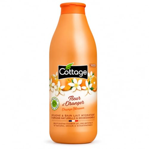 Cottage Gel Douche & Bain Lait Hydratant 97% d'Ingrédients d'Origine Naturelle, 750ml -Fabriqué en France - Fleur d'Oranger