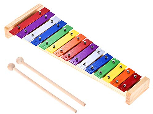 Btuty Glockenspiel Xylophon Holz & Aluminium Percussion Musikinstrument 15 Töne mit 2 Schlägeln