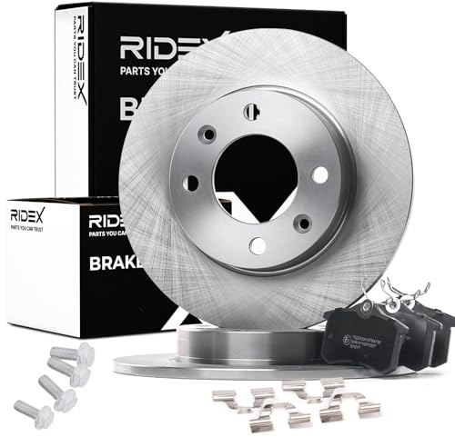 RIDEX 3405B1090 Juego para eje Kit de discos de freno y pastillas Trasero con accesorios sin tornillos Compatible con CITROËN C3 II SC
