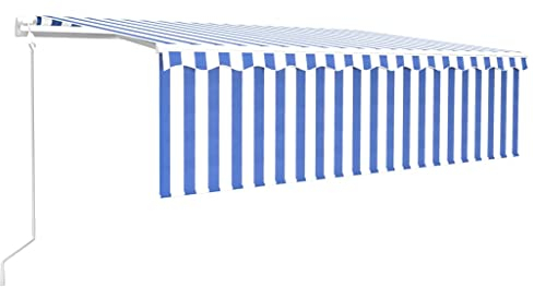 vidaXL Gelenkarmmarkise Automatisch mit Jalousie Markise Sonnenmarkise Balkonmarkise Sonnenschutz Sichtschutz Garten Terrasse Balkon 5x3m Blau Weiß