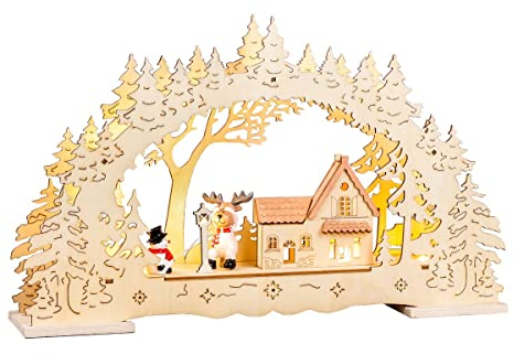 Schwibbogen aus Holz - Lichterbogen für Weihnachten mit 20 warm-weißen LEDs, batteriebetrieben