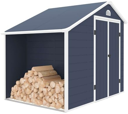 Gardiun Gartenhaus aus Kunstharz Sylvana B - 5 m² mit Holzschuppen außen 260 x 192 x 226 cm, Anthrazit
