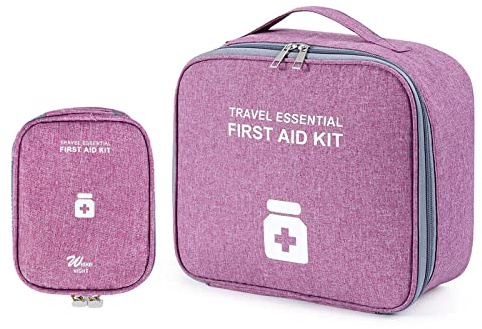 2 Stück Medikamententasche, Große und Kleine Reiseapotheke, Wasserdicht | Großvolumige Notfalltasche, Tragbar, Verschleißfest, Medikamenten Aufbewahrung für Schule, Reisen, Zuhause und Camping, Lila