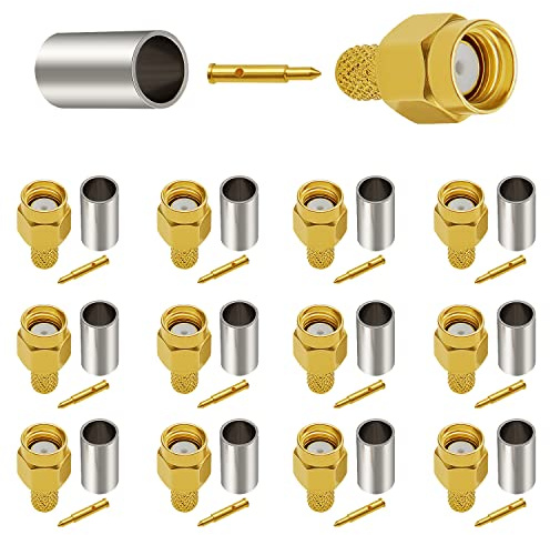 KUOQIY 12 Stück SMA Stecker Crimp, SMA Stecker Crimp Vergoldeter RF-Stecker, für RG58 / RG400 / RG142 / LMR195 Kabel