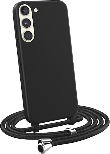 MyGadget Strap Case for Samsung Galaxy S23 - Crossbody Phone Cover - TPU Silicone Case with Neck Holder - Cord Lanyard Carrier with Rope in Black