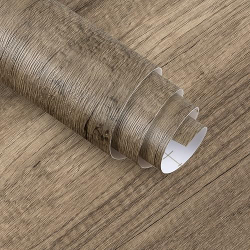 JSEVEM Papier peint autocollant en vinyle texturé et imperméable pour meubles de chambre à coucher, armoires de chambre à coucher, 40 cm x 9 m d'épaisseur, marron clair et gris