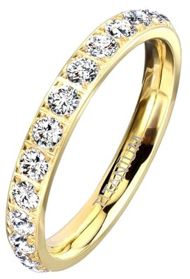 Taffstyle Titan Damenring | Eleganter Designring mit funkelnden Zirkonia-Kristallen, 3 mm polierter Ehering & Verlobungsring Moderner Schmuck – Silber Gold oder Roségold Forben
