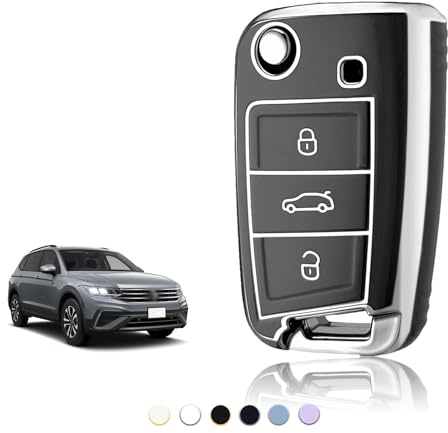 TOOMUME Schlüsselhülle, Autoschlüssel Hülle Passt für VW Volkswagen Golf 7 Mk7 Polo Jetta Tiguan Seat Leon Fabia Ibiza Skoda Fabia Octavia Superb, Schlüsselcover Schutz Schlüssel Gehäuse - Flip Key