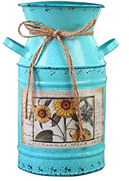 Decorative Vase Flower Jug Vase Metal French Style Country Metal Shabby Chic vase, Vintage Farmhouse Jug Vase Rustic Galvanized Milk Can for Home Decoration (Size : Blue)