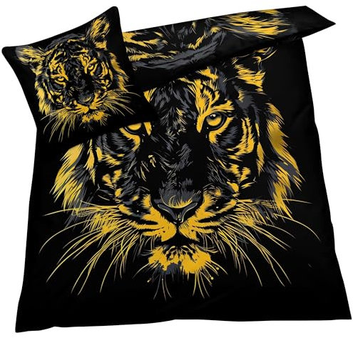 YELDAN Bettwäsche 140x200 Tiger, Tiere Bettbezug, Bettwäsche-Sets 2 teilig, Weich & Bügelfrei Mikrofaser Wendebettwäsche und 1 Kissenbezug 80x80 mit Umschlag