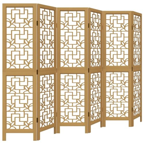 vidaXL Cloison de Séparation 6 Panneaux, Séparateur de Pièce, Écran d'Intimité, Paravent de Salon Chambre, Marron Bois Paulownia Massif